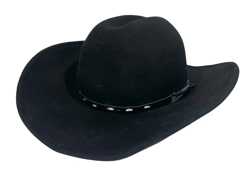 Rodeo King Western Hat Wool Felt Belted Studded Cowboy / Cowgirl Black XS